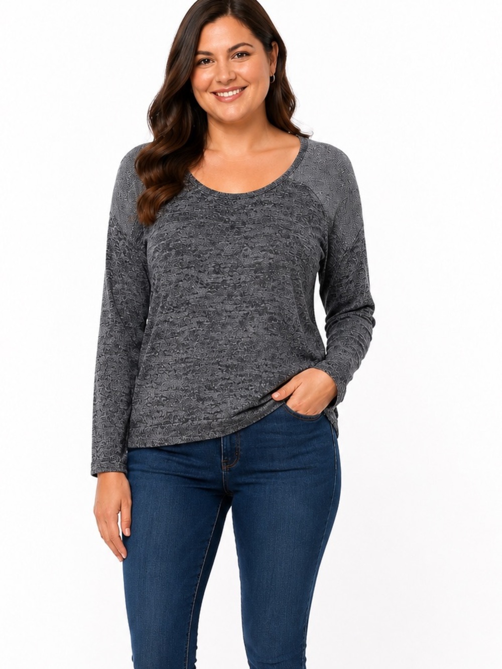 BUCKLE DAYTRIP gray women’s scoop neck sweater size XL